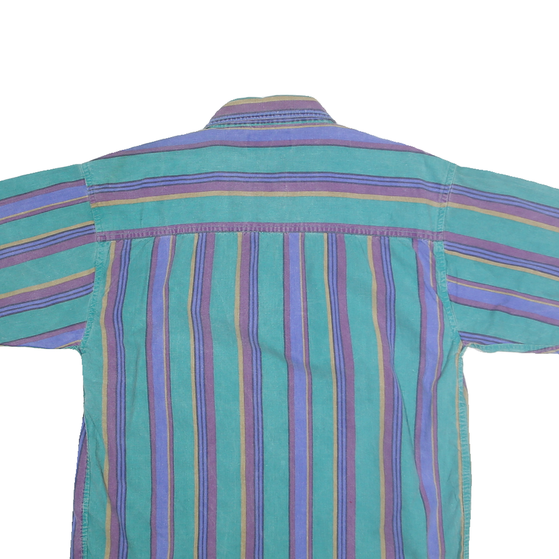 PIER CONNECTION Mens Green & Purple Cotton Stripe Shirt S Casual Button-Up