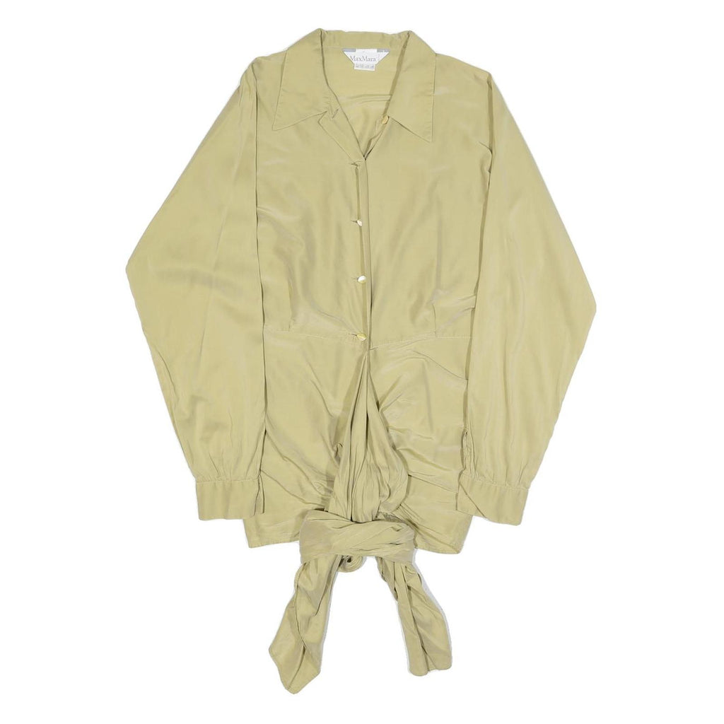MAX MARA Womens Beige Silk Blend Shirt Long Sleeve Collared S Elegant Tie Hem