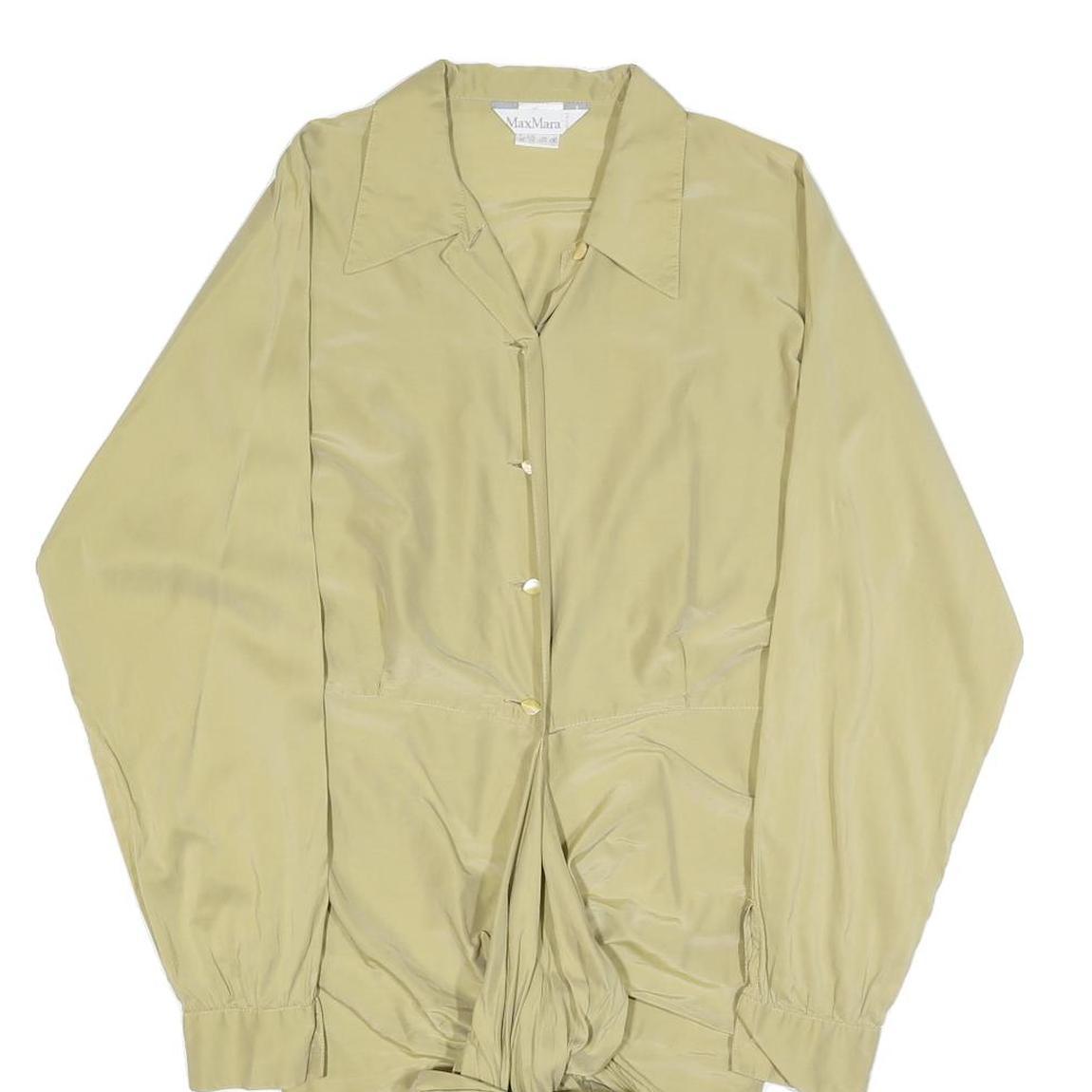 MAX MARA Womens Beige Silk Blend Shirt Long Sleeve Collared S Elegant Tie Hem