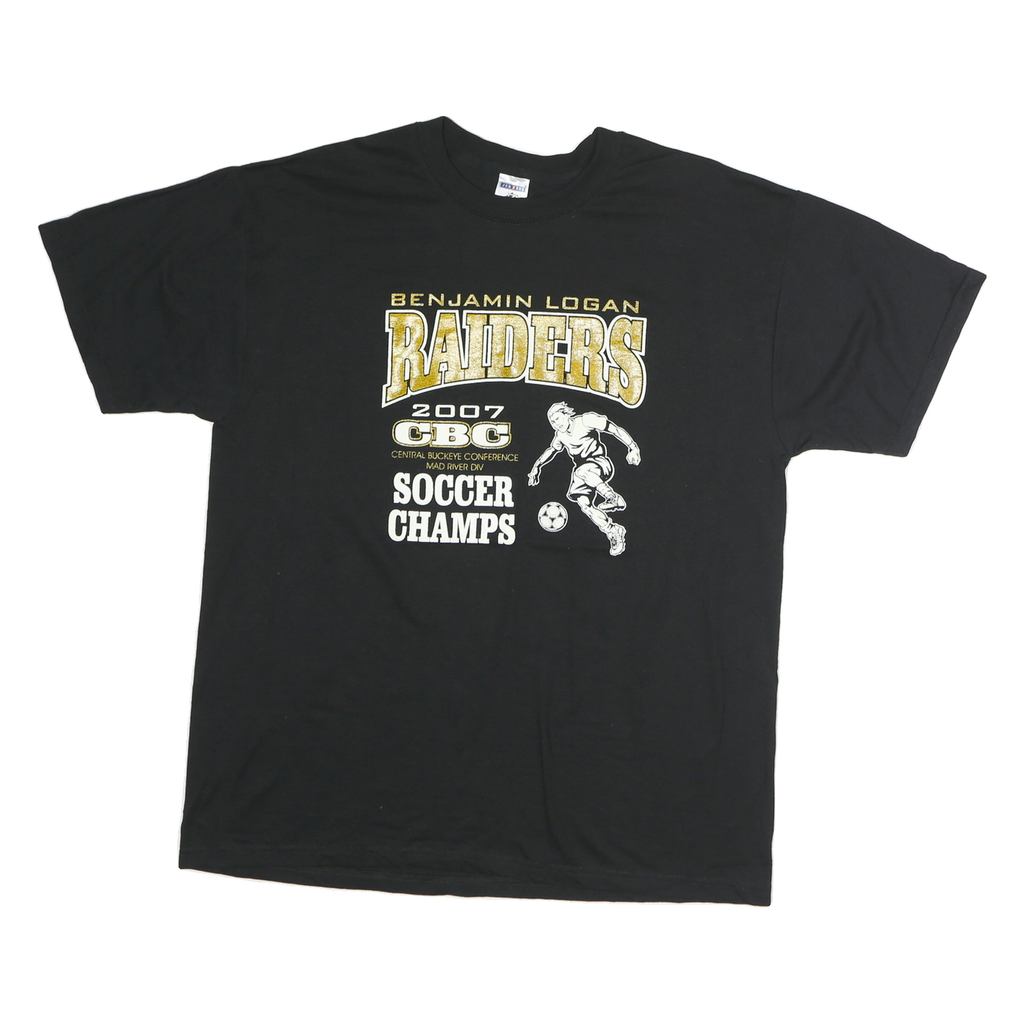 JERZEES Mens Black Benjamin Logan Raiders Soccer Champs Graphic T-Shirt L Crew