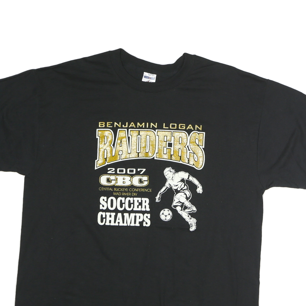 JERZEES Mens Black Benjamin Logan Raiders Soccer Champs Graphic T-Shirt L Crew