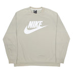 NIKE Mens Beige Cotton Blend Sweatshirt 2XL Crew Neck Long Sleeve Casual