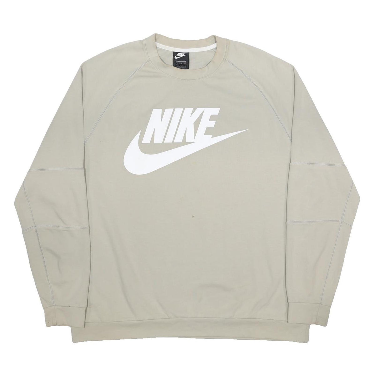 NIKE Mens Beige Cotton Blend Sweatshirt 2XL Crew Neck Long Sleeve Casual