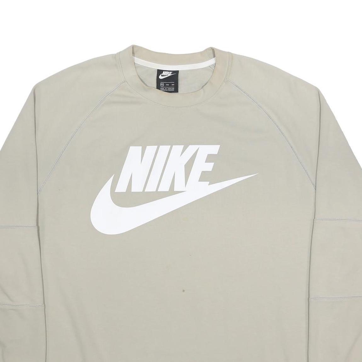 NIKE Mens Beige Cotton Blend Sweatshirt 2XL Crew Neck Long Sleeve Casual