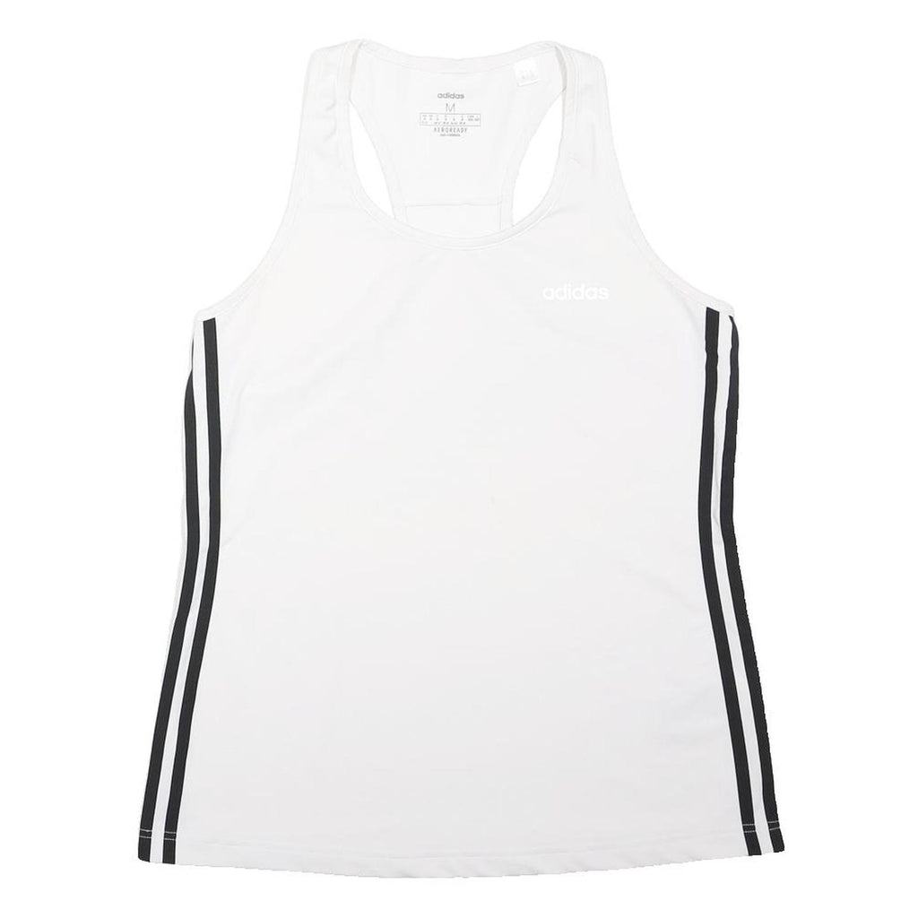 ADIDAS Girls White & Black Sports Vest Sleeveless Round Neck M Athletic Top