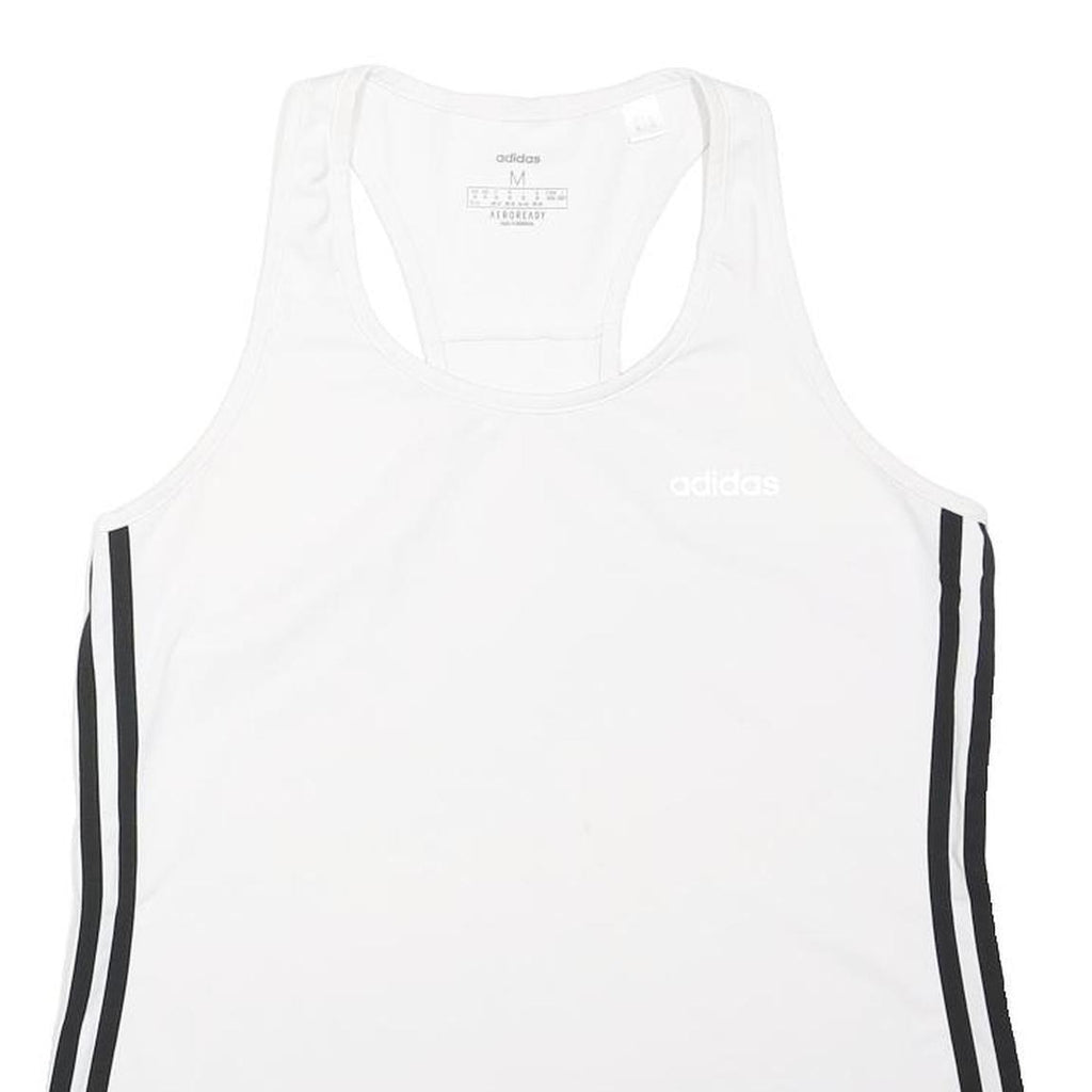 ADIDAS Girls White & Black Sports Vest Sleeveless Round Neck M Athletic Top