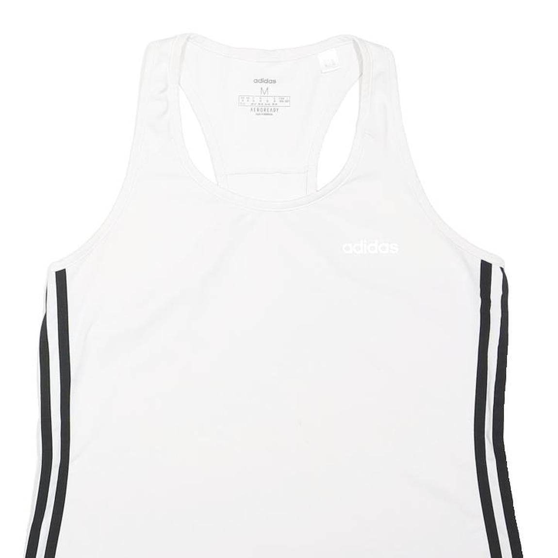 ADIDAS Girls White & Black Sports Vest Sleeveless Round Neck M Athletic Top