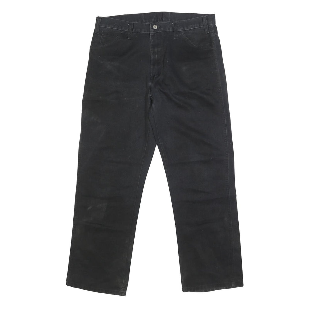 DICKIES Mens Black Regular Fit Straight Leg Trousers W36 L30 Durable Cotton