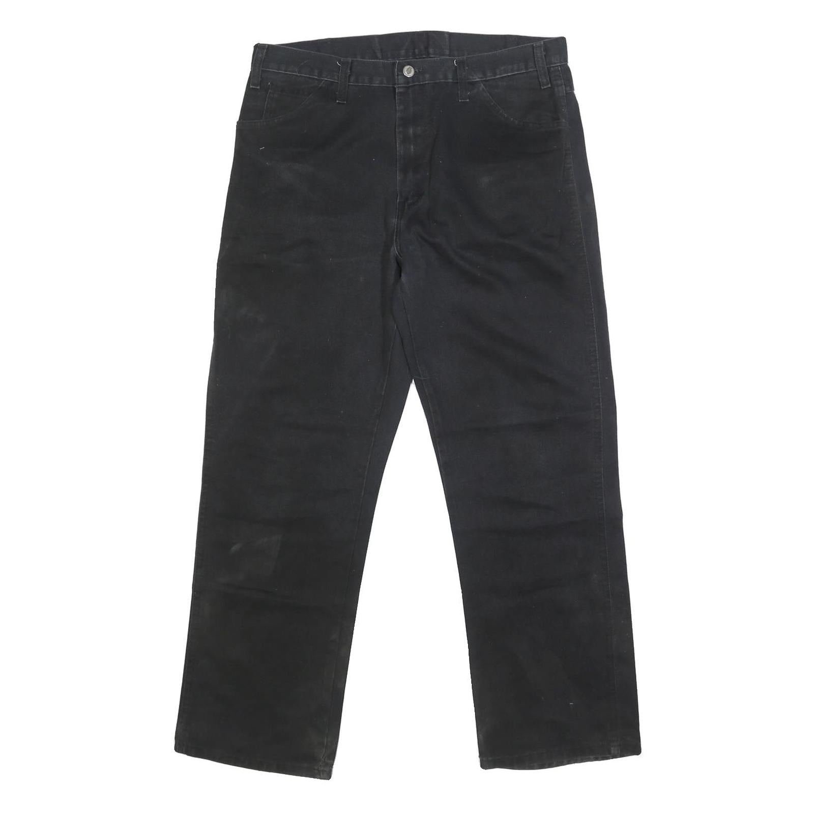 DICKIES Mens Black Regular Fit Straight Leg Trousers W36 L30 Durable Cotton