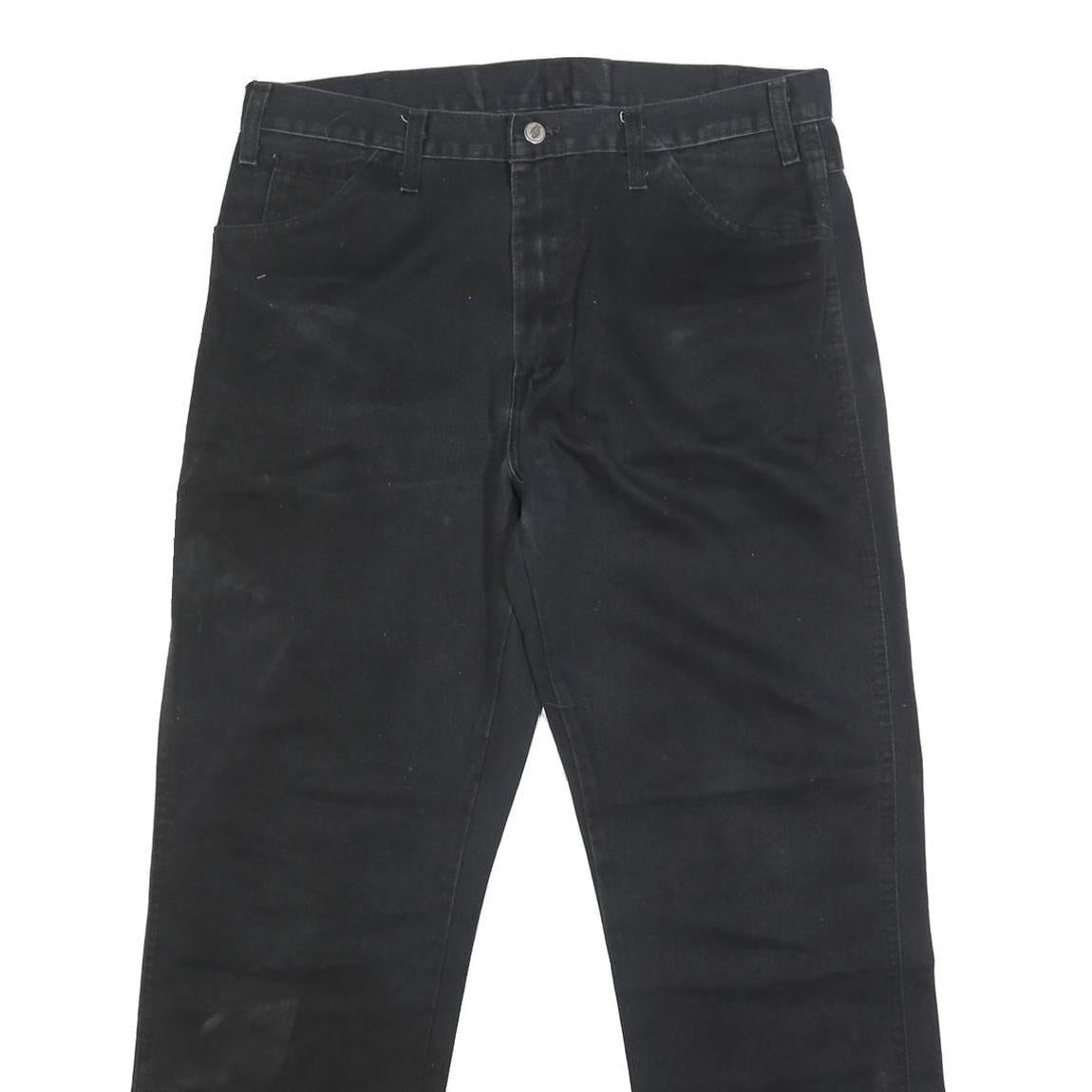 DICKIES Mens Black Regular Fit Straight Leg Trousers W36 L30 Durable Cotton