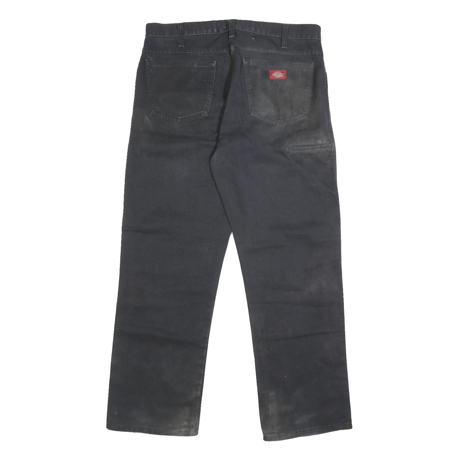 DICKIES Mens Black Regular Fit Straight Leg Trousers W36 L30 Durable Cotton