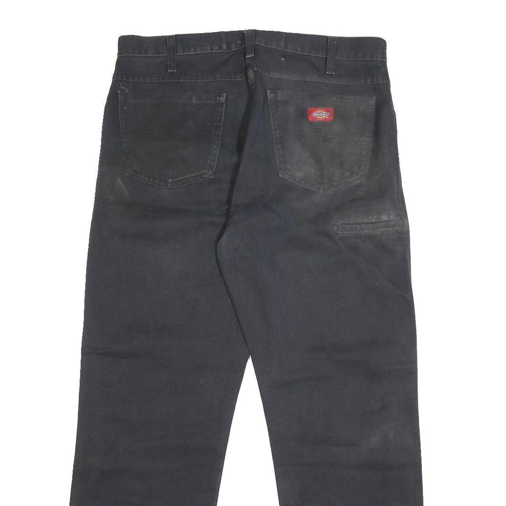 DICKIES Mens Black Regular Fit Straight Leg Trousers W36 L30 Durable Cotton