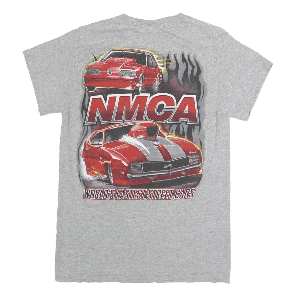 GILDAN Mens Grey NMCA Racing Graphic T-Shirt S Short Sleeve Crew Neck Car Print