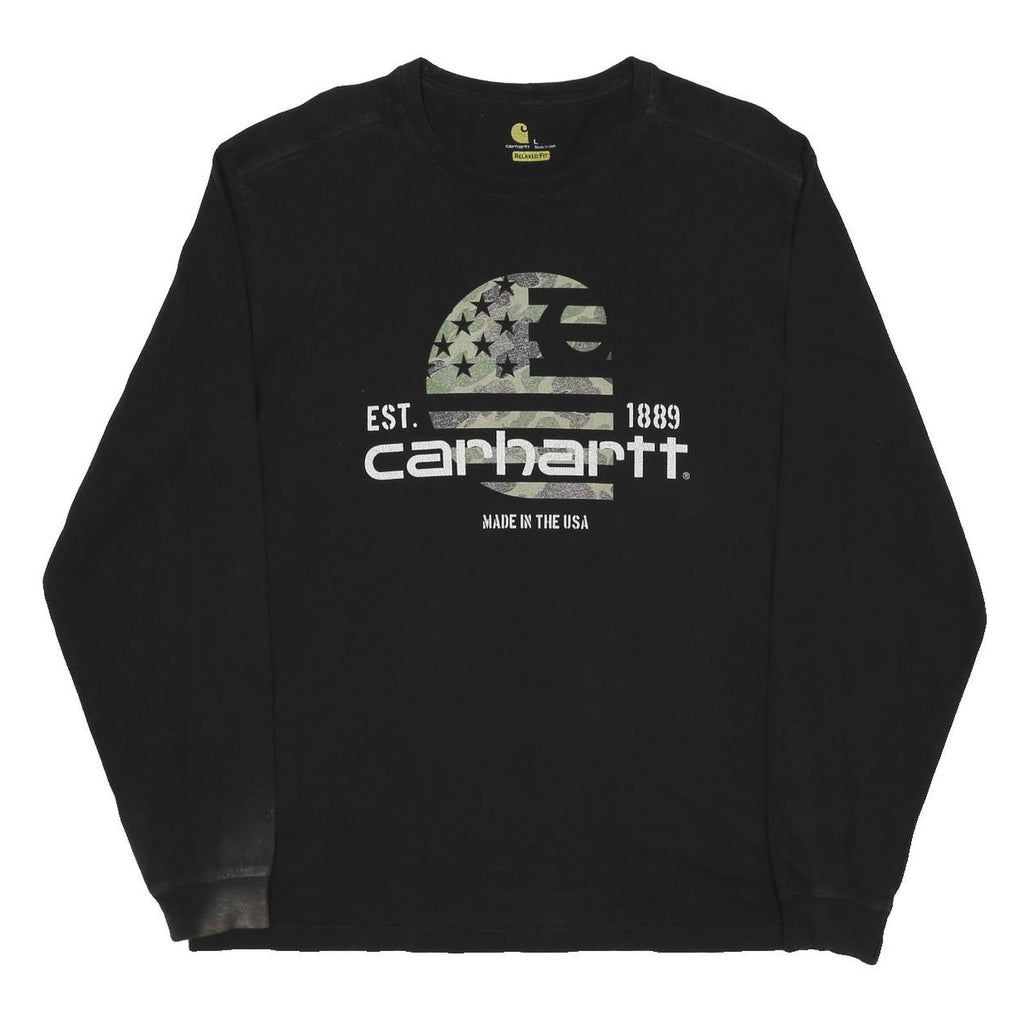 CARHARTT Mens Black Relaxed Fit Long Sleeve Crew Neck L Printed Logo T-Shirt