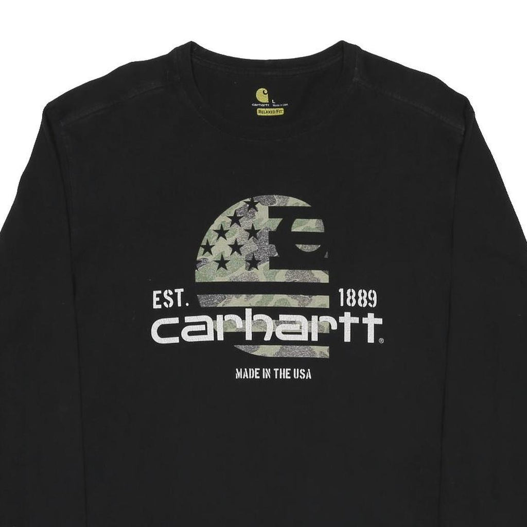 CARHARTT Mens Black Relaxed Fit Long Sleeve Crew Neck L Printed Logo T-Shirt