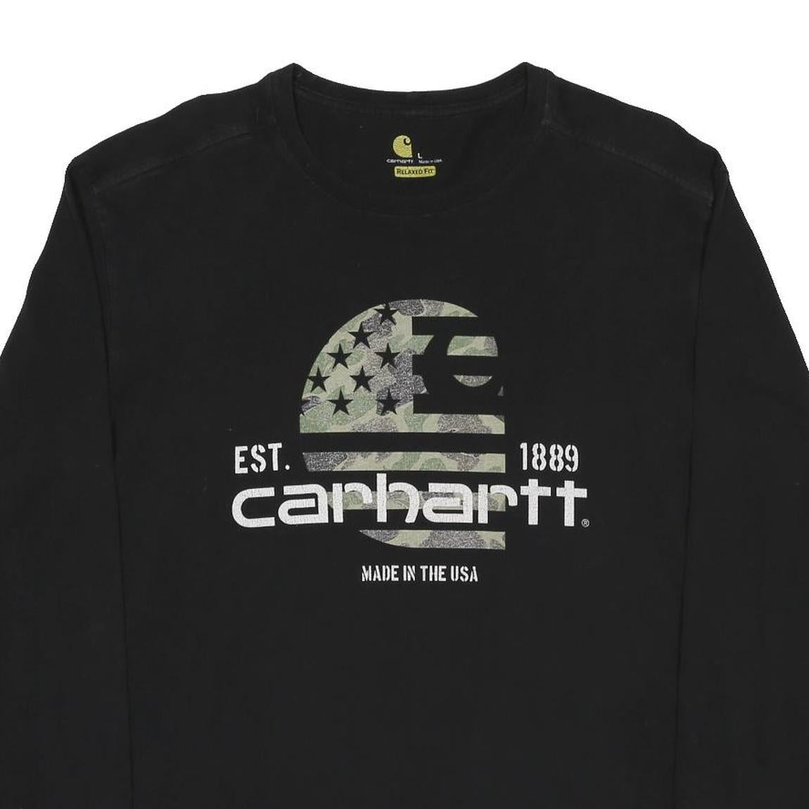 CARHARTT Mens Black Relaxed Fit Long Sleeve Crew Neck L Printed Logo T-Shirt