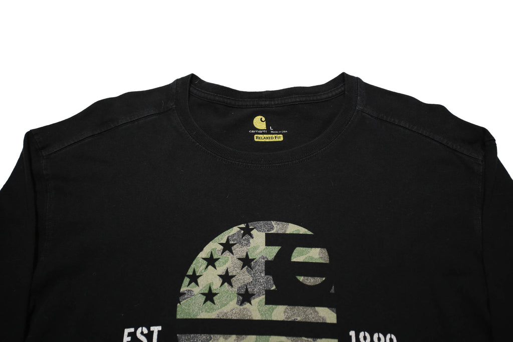 CARHARTT Mens Black Relaxed Fit Long Sleeve Crew Neck L Printed Logo T-Shirt