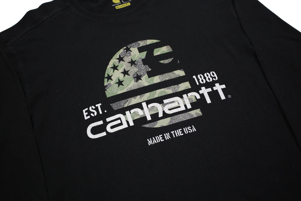 CARHARTT Mens Black Relaxed Fit Long Sleeve Crew Neck L Printed Logo T-Shirt