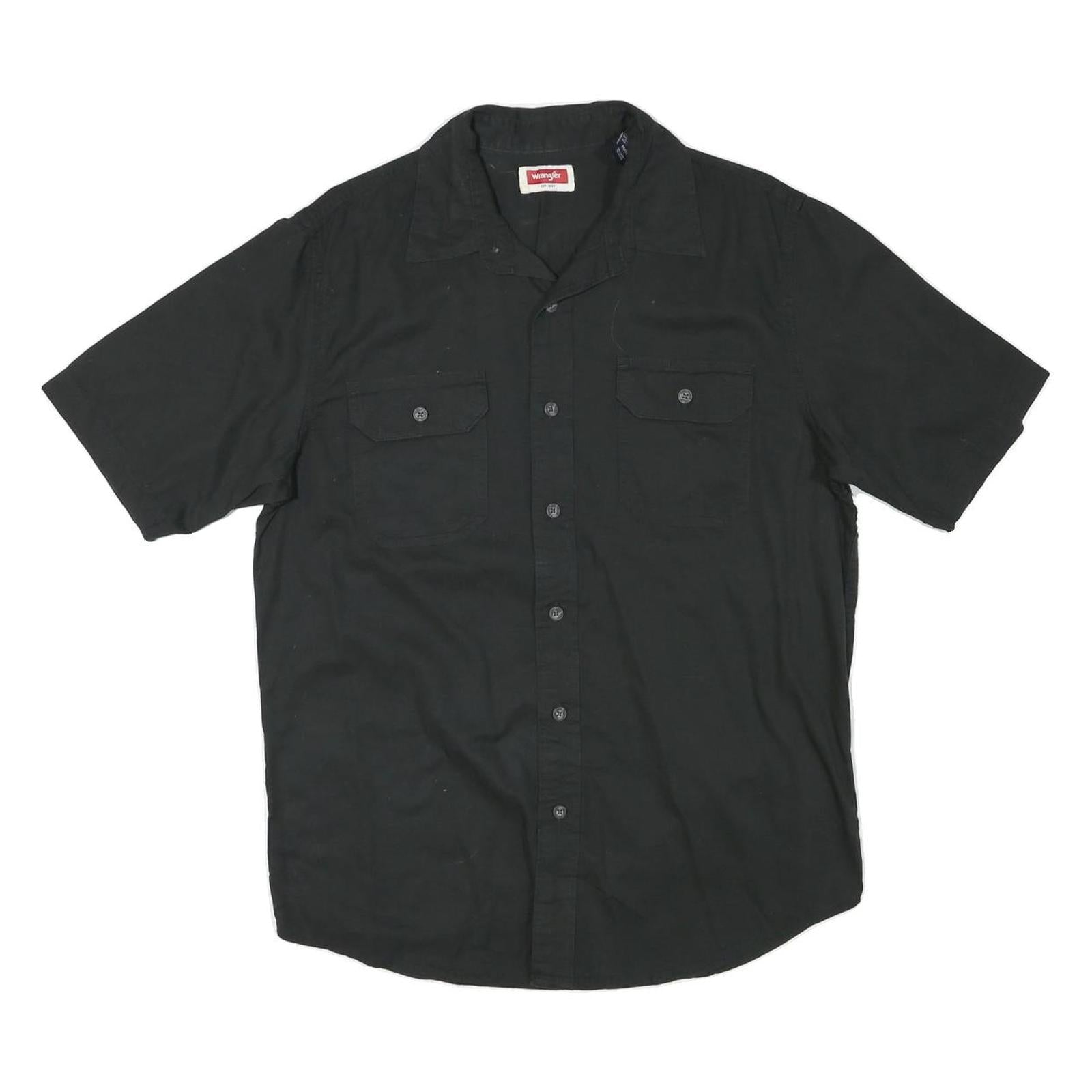 WRANGLER Mens Black Casual Shirt M Cotton Blend Short Sleeve Button Pockets