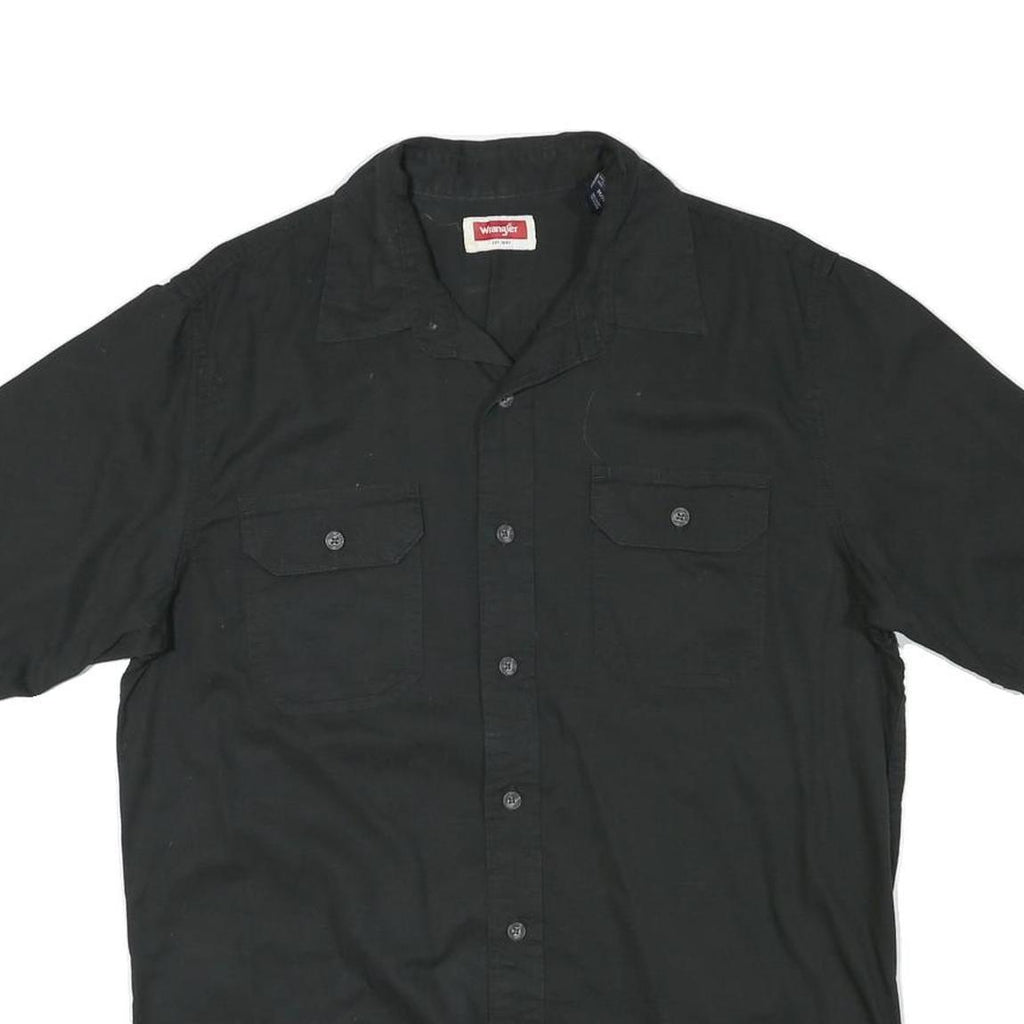 WRANGLER Mens Black Casual Shirt M Cotton Blend Short Sleeve Button Pockets