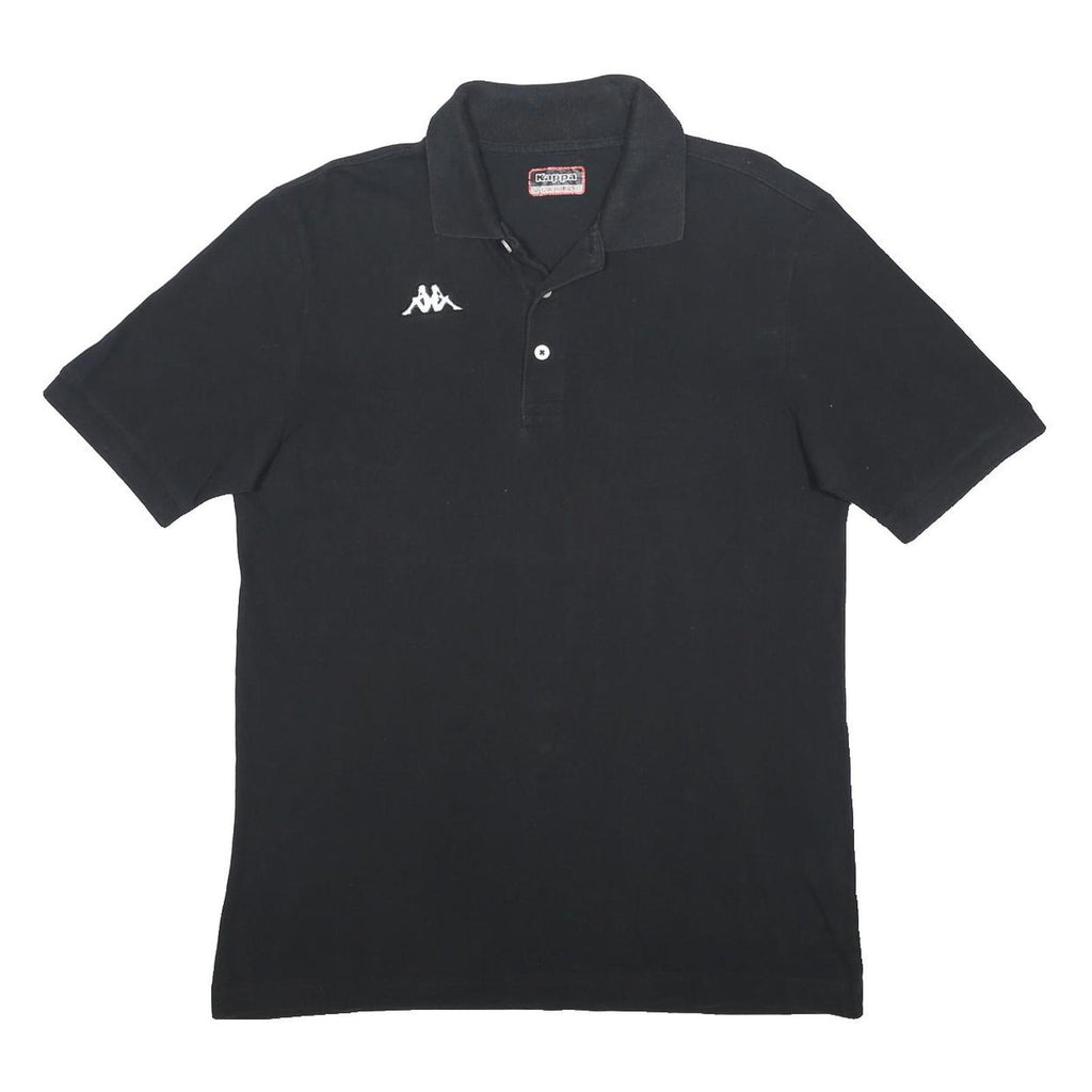 KAPPA Mens Black Short Sleeve Plain Polo Shirt L Cotton Classic Casual