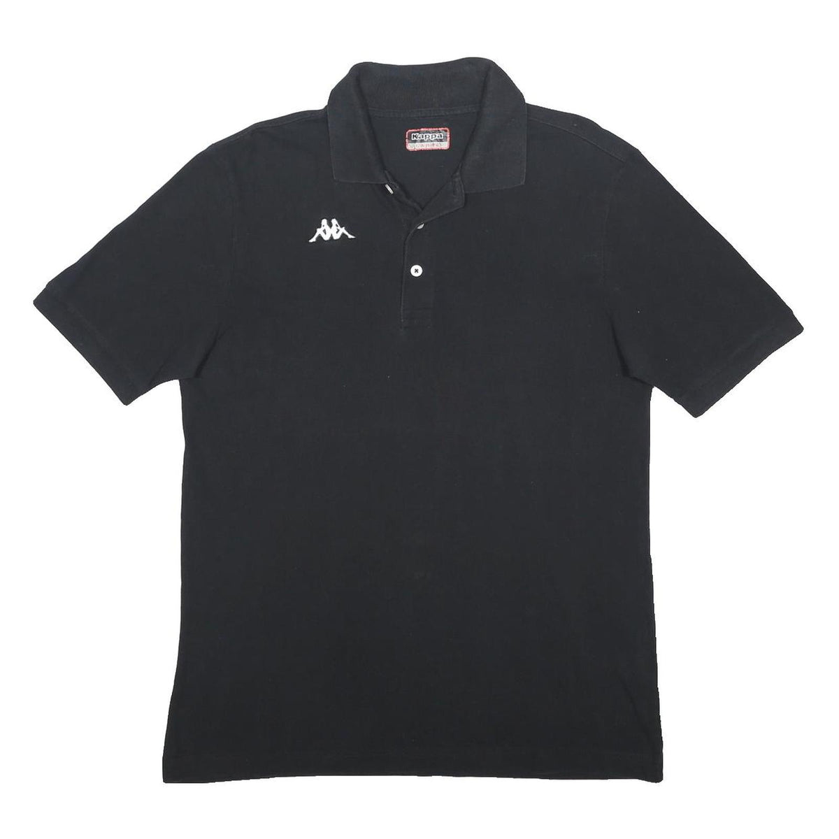 KAPPA Mens Black Short Sleeve Plain Polo Shirt L Cotton Classic Casual
