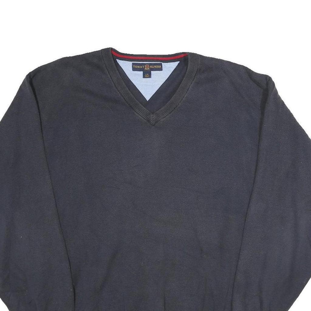 TOMMY HILFIGER Mens Navy Plain Cotton Crew Neck Basic Knit Jumper L Comfort