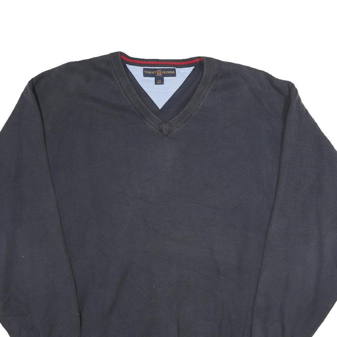 TOMMY HILFIGER Mens Navy Plain Cotton Crew Neck Basic Knit Jumper L Comfort