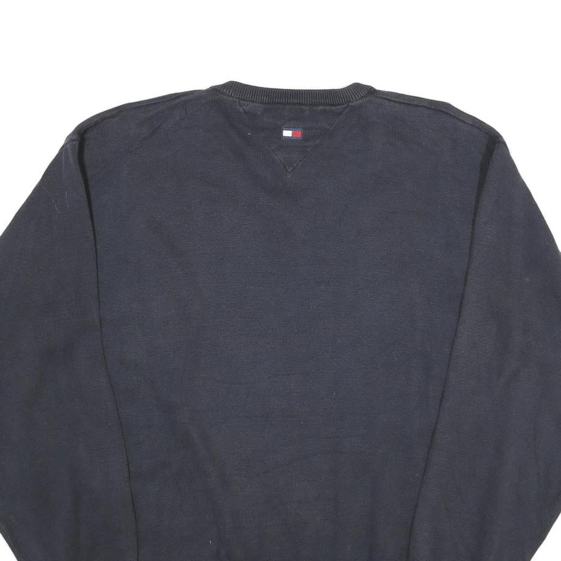 TOMMY HILFIGER Mens Navy Plain Cotton Crew Neck Basic Knit Jumper L Comfort