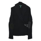 LAUREN RALPH LAUREN Womens Black Plain Shawl Collar Chunky Knit Jumper M Leather
