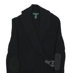 LAUREN RALPH LAUREN Womens Black Plain Shawl Collar Chunky Knit Jumper M Leather