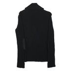 LAUREN RALPH LAUREN Womens Black Plain Shawl Collar Chunky Knit Jumper M Leather