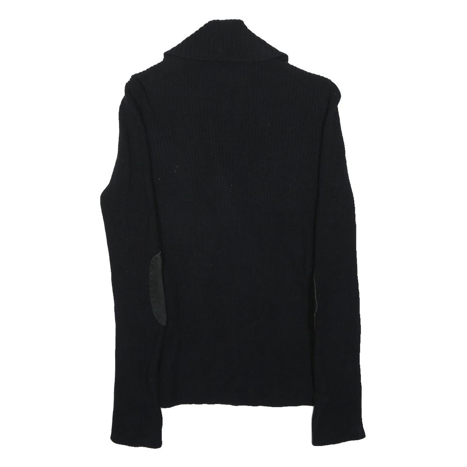 LAUREN RALPH LAUREN Womens Black Plain Shawl Collar Chunky Knit Jumper M Leather