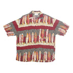 FULENA Mens Red Surfboard Print Cotton Shirt L Casual Summer Short Sleeve