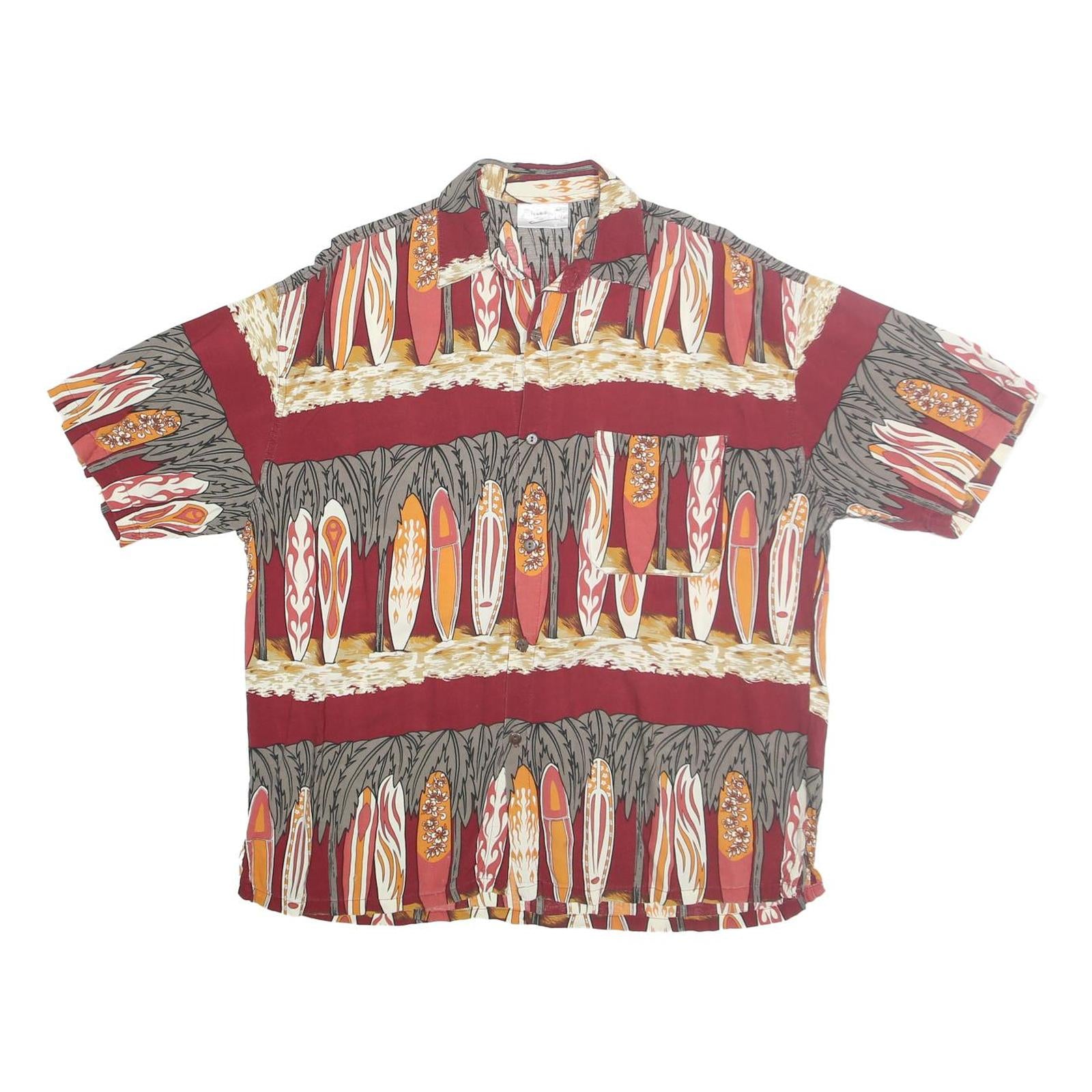 FULENA Mens Red Surfboard Print Cotton Shirt L Casual Summer Short Sleeve