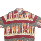 FULENA Mens Red Surfboard Print Cotton Shirt L Casual Summer Short Sleeve