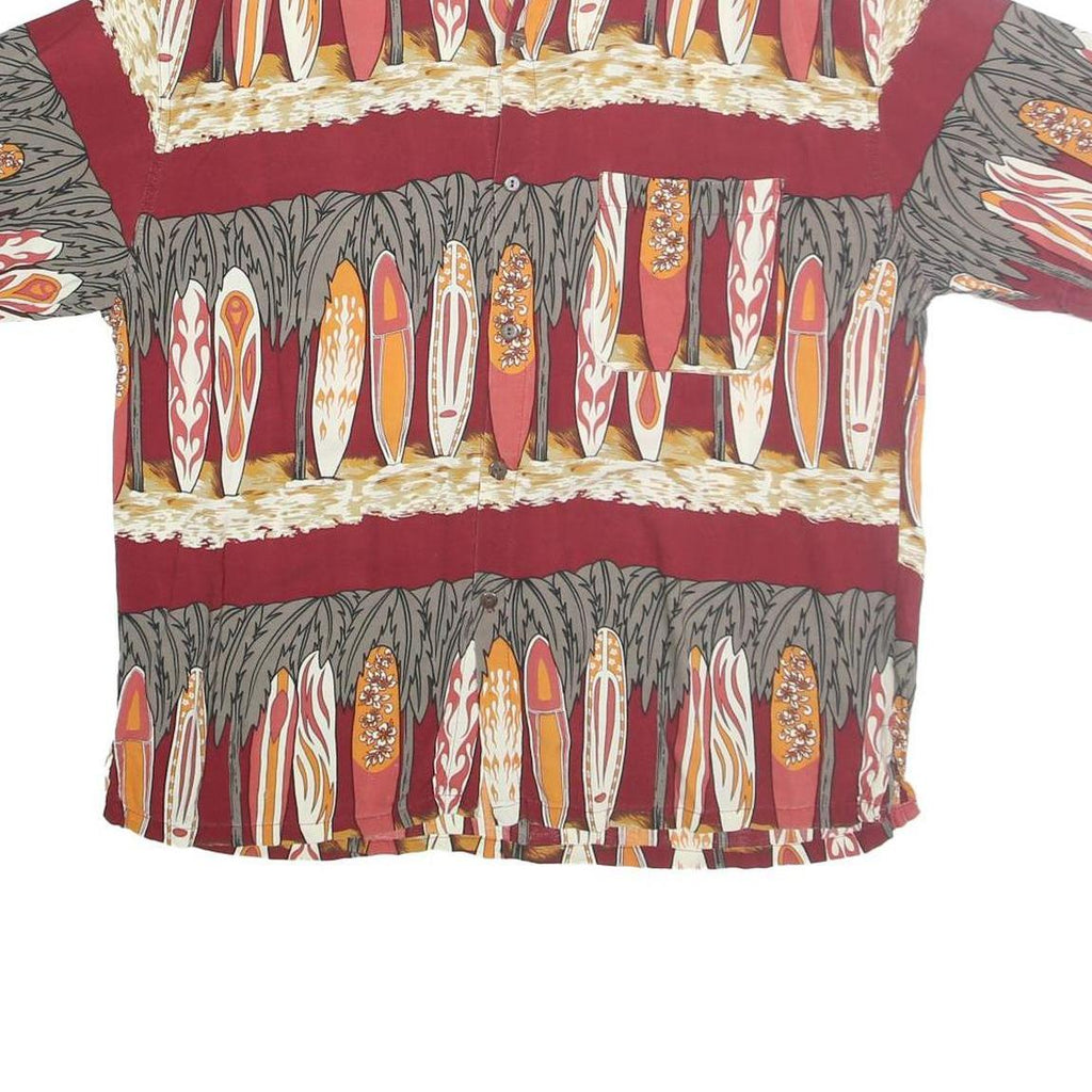 FULENA Mens Red Surfboard Print Cotton Shirt L Casual Summer Short Sleeve