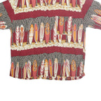 FULENA Mens Red Surfboard Print Cotton Shirt L Casual Summer Short Sleeve