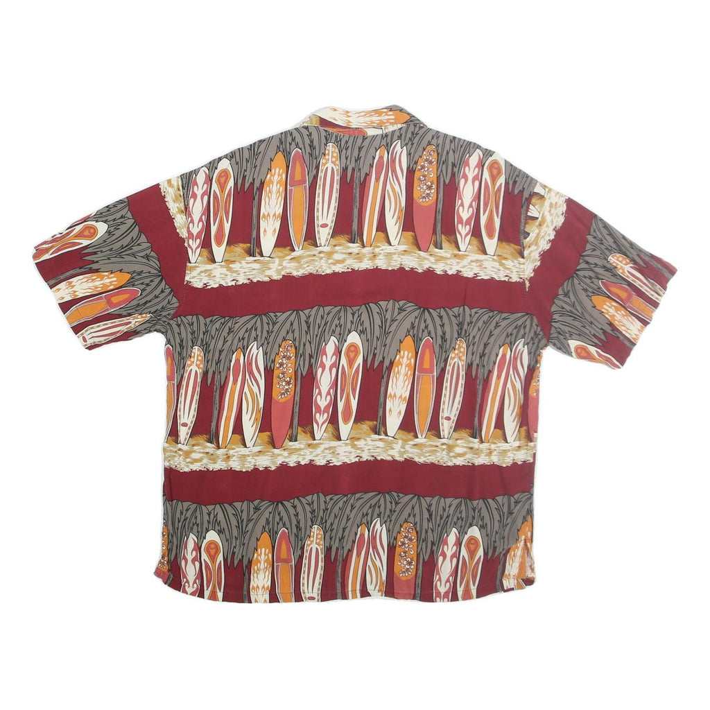 FULENA Mens Red Surfboard Print Cotton Shirt L Casual Summer Short Sleeve