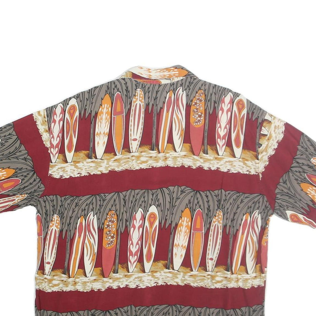 FULENA Mens Red Surfboard Print Cotton Shirt L Casual Summer Short Sleeve