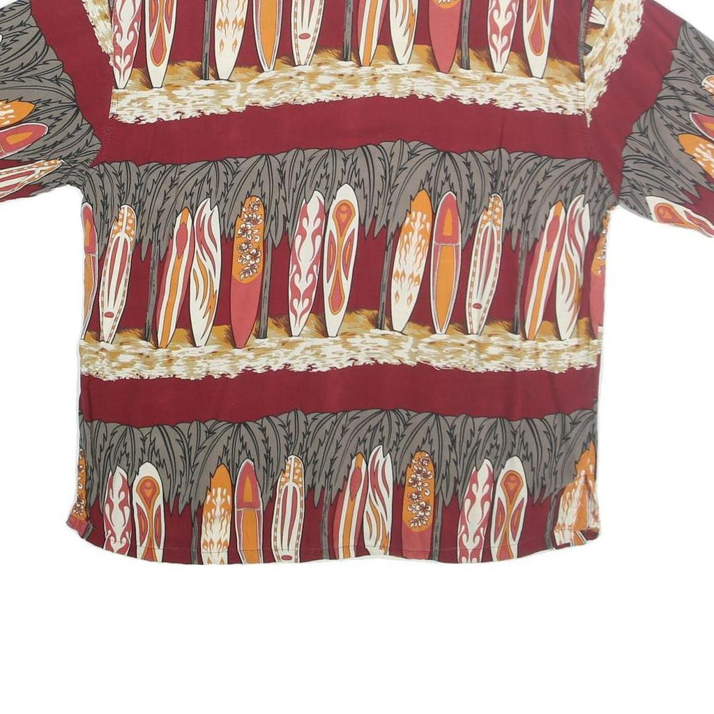 FULENA Mens Red Surfboard Print Cotton Shirt L Casual Summer Short Sleeve