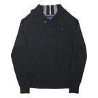 TOMMY HILFIGER Mens Black Shawl Collar Jacket L Cotton Classic Button Closure