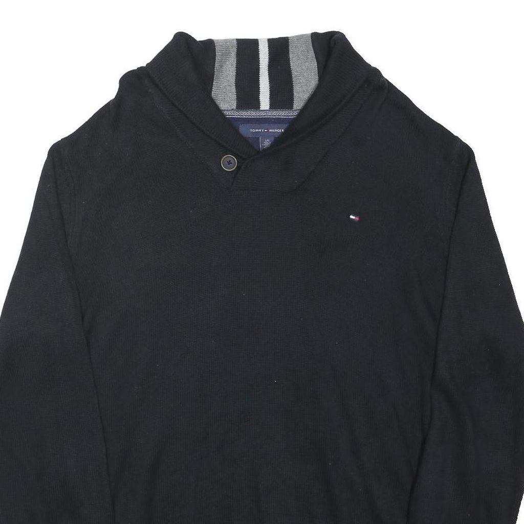 TOMMY HILFIGER Mens Black Shawl Collar Jacket L Cotton Classic Button Closure