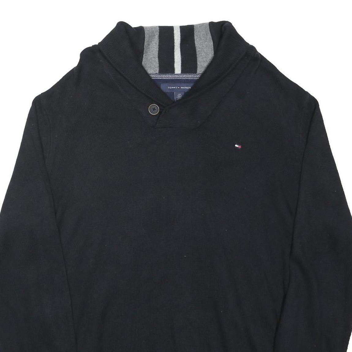 TOMMY HILFIGER Mens Black Shawl Collar Jacket L Cotton Classic Button Closure