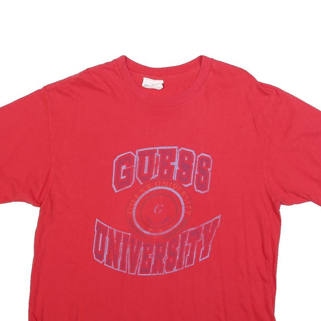 GUESS Womens Red Cotton Blend Graphic T-Shirt One Size Short Sleeve Crew Neck