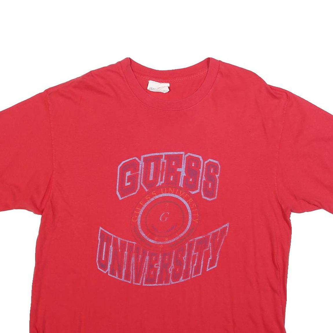 GUESS Womens Red Cotton Blend Graphic T-Shirt One Size Short Sleeve Crew Neck