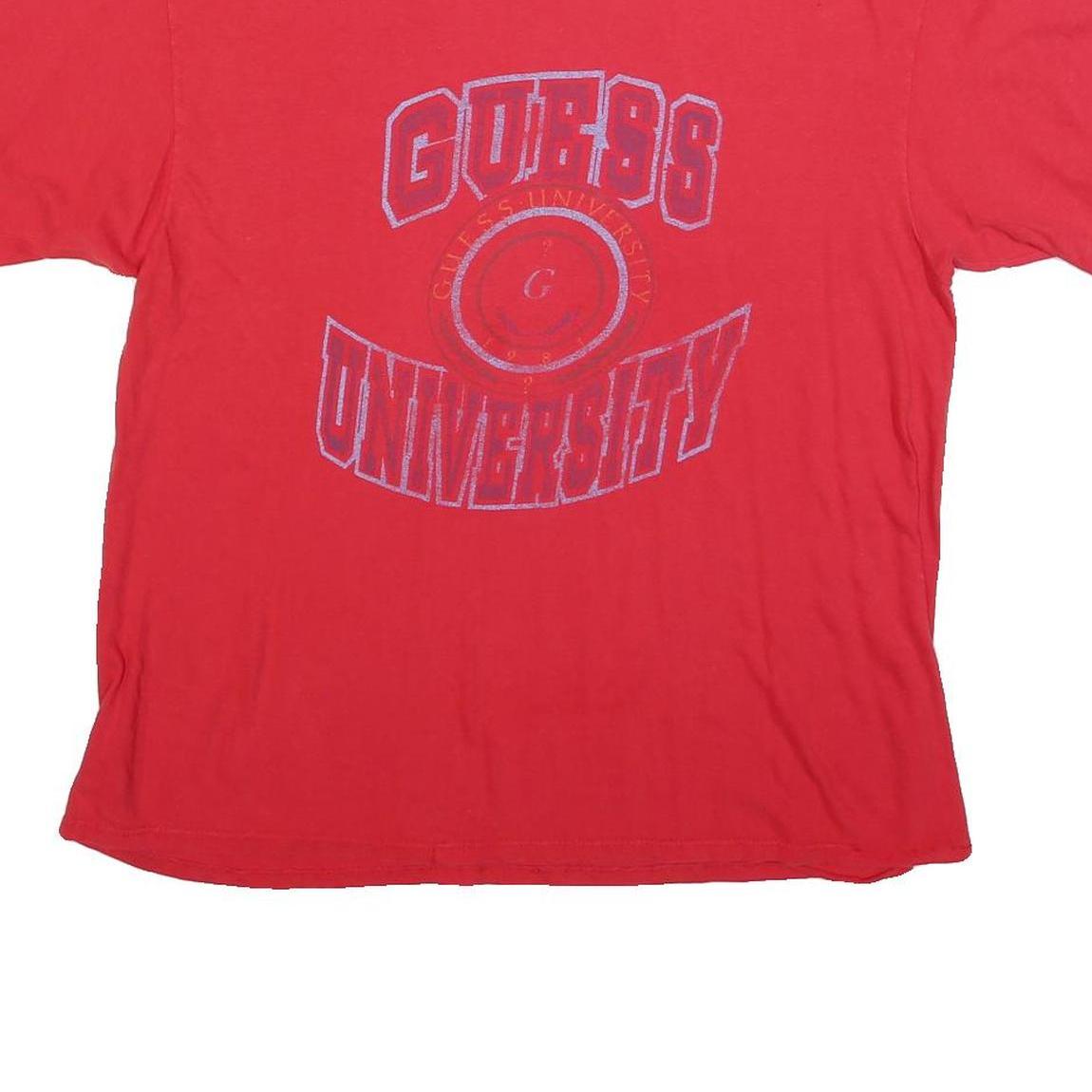 GUESS Womens Red Cotton Blend Graphic T-Shirt One Size Short Sleeve Crew Neck