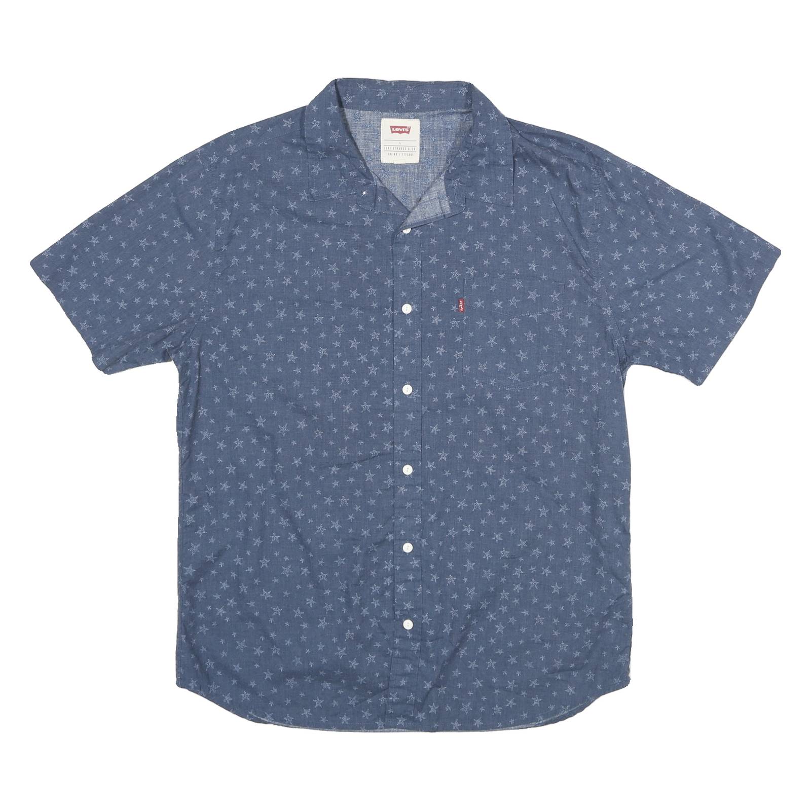 LEVI'S Mens Blue Cotton Blend Star Print Short Sleeve Shirt L Casual Summer