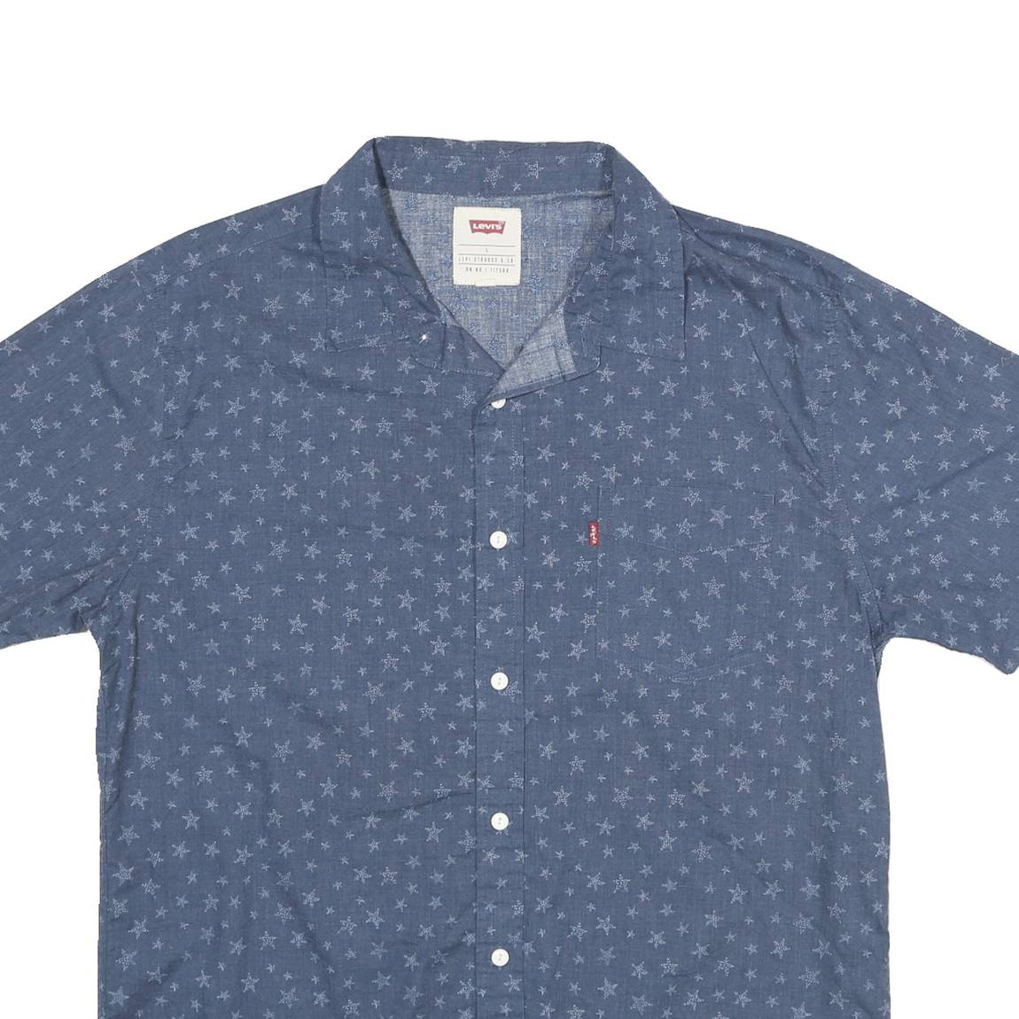 LEVI'S Mens Blue Cotton Blend Star Print Short Sleeve Shirt L Casual Summer