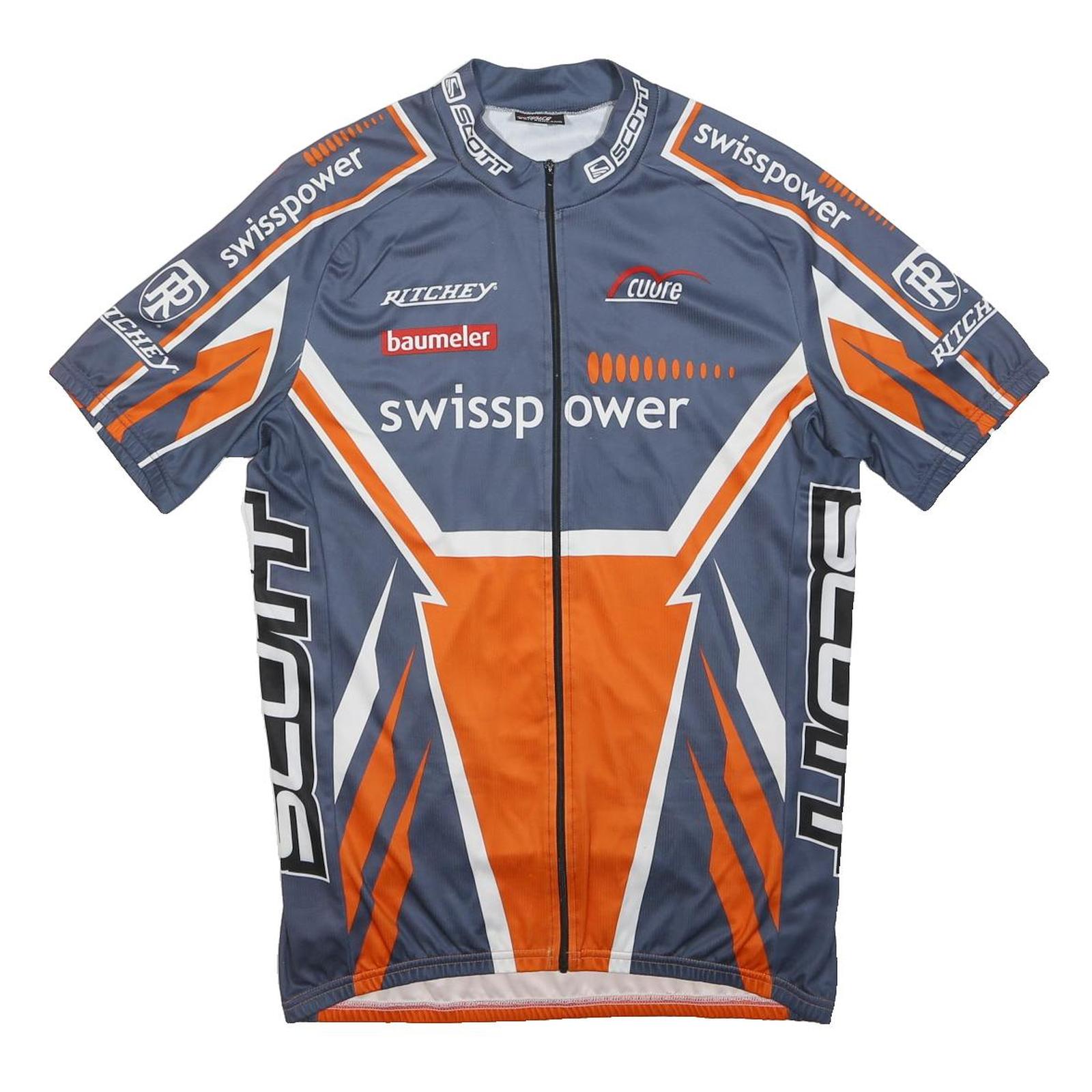 CUORE Mens Blue & Orange Swisspower Cycling Jersey XL Short Sleeve Crew Neck